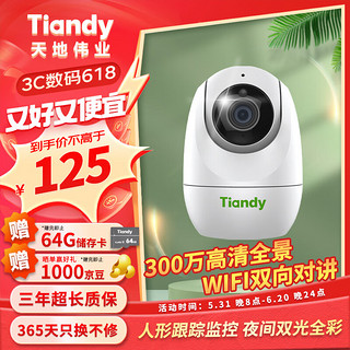 天地伟业（Tiandy）家用监控 无线云台 摄像头 手机远程监控 高清夜视  300万像素 焦距4mm  天鹅蛋 TD-H242N 
