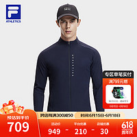 FILA 斐乐男士针织长袖外套2024夏运动基础立领上衣 RD宝蓝-NV 180/100A/XL