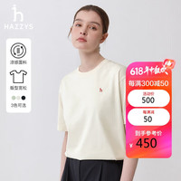 哈吉斯（HAZZYS）女装 2024年春季女士圆领针梭相拼T恤衫女ASTSE0BBX51 米黄色OW 160/84A38