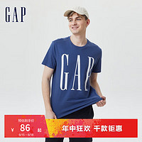 Gap 盖璞 男装休闲舒适圆领T恤夏季499950 时尚LOGO短袖上衣男 蓝色 175/92A(S)