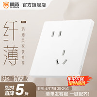 狮盾开关插座面板86暗装家用墙壁开关一开五孔多孔二三电源插座S10白 斜五孔插座 86型