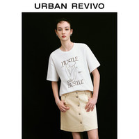 URBAN REVIVO 女装时尚艺术印花宽松套头短袖T恤 UWU440088 本白 XL