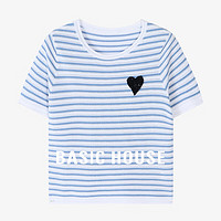 百家好（Basic House）条纹设计感小众气质百搭夏季短袖针织衫女 蓝色 S