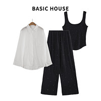 百家好（Basic House）Basic House/百家好春夏休闲时尚长袖简约衬衫套装设计师 黑白 S