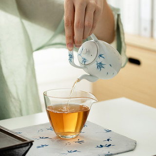 观策器隐描银纯手绘青竹提梁茶壶功夫茶具陶瓷过滤手提泡茶壶复古