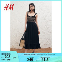 H&M女装裙子2024夏季新款中长款织带连衣裙1240202 黑色 155/80 XS