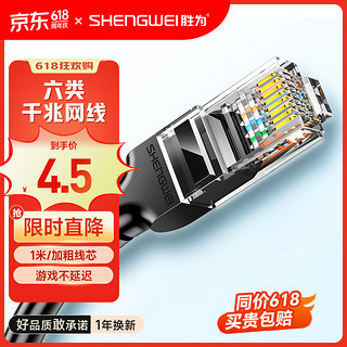 shengwei 胜为 六类网线 千兆高速宽带线CAT6类工程监控电脑路由器网络家用成品跳线8芯双绞线黑色1米LC-1201G