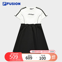 FILA FUSION斐乐潮牌女装连衣裙2024夏季时尚拼接收腰百褶裙 纶度白-WT 155/76A/XS