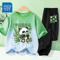真维斯男童短袖速干裤套装夏季中大童吊染半袖网眼裤子潮流套装 绿蓝黑【套装】(五个吃竹熊猫) 110