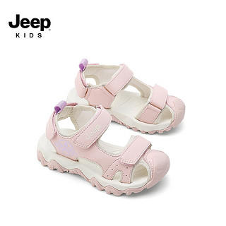 Jeep吉普儿童运动凉鞋夏季2024男孩防滑黑色时尚女童宝宝沙滩鞋 蜜桃粉 35码 鞋内长约22CM