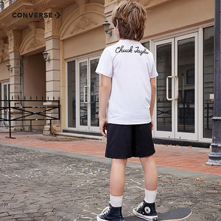 匡威（Converse）儿童套装T恤短袖短裤速干套装2024夏季中大童男女童两件套套装 纯白色 120/60