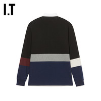 IT NOAH男装长袖polo衫时尚型男条纹拼色套头上衣147BLKML