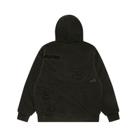 Aape男装春夏猿颜字母刺绣水洗做旧休闲复古连帽卫衣外套A397MXL BKL/黑色 S