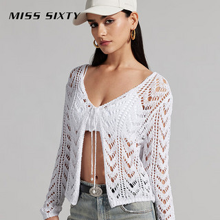 MISS SIXTY2024夏季针织衫女长袖系带镂空气质度假风氛围感 米白 S