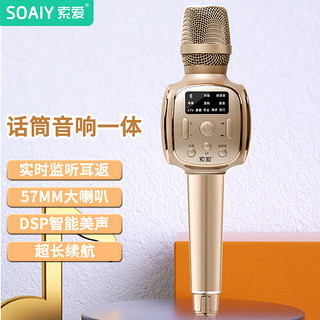 SOAIY 索爱 MC29pro蓝牙无线麦克风K歌话筒音响音箱一体直播电视手机家庭KTV录歌演唱会议室麦克风 香槟金