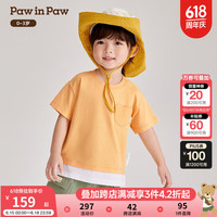 PawinPaw卡通小熊童装2024年夏季新款男宝宝撞色拼接儿童短袖T恤 Orange橘黄色/80 1