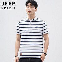 JEEP SPIRIT 吉普短袖男士T恤春夏季Polo商务休闲衫条纹衣服 白/黑 3XL