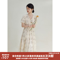自巧（ZIQIAO）小个子茶歇法式印花连衣裙女季高级感中长款a字裙 线条花 3【153-155cm左右参考】