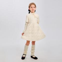 HAZZYS 哈吉斯 青少年国风立领中长款女童半袖夹棉连衣裙