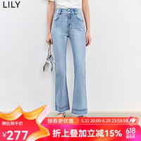 丽丽 LILY2024夏季新品撞色波浪绣线装饰修身显瘦微喇裤复古时尚牛仔裤 419牛仔蓝