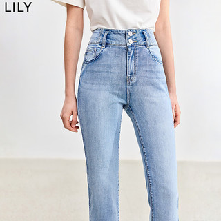 丽丽 LILY2024夏季撞色波浪绣线装饰修身显瘦微喇裤复古时尚牛仔裤 419牛仔蓝 M