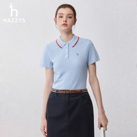 哈吉斯（HAZZYS）女装 夏季上衣休闲时尚通勤短袖polo衫女ASTSE03BE09 浅蓝色LL 160/84A38