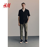 HM男装衬衫夏季标准舒适细棉布古巴领短袖衬衫1158017