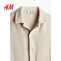 HM男装衬衫2024夏新款标准版型纹理感古巴领衬衫1227358