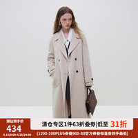 范思蓝恩时髦翻驳西装领羊毛大衣双排扣高级感羊毛大衣 燕麦奶色 XS