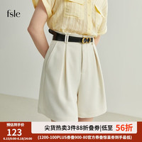 FANSILANEN范思蓝恩22FS2162通勤简约百搭宽松西装裤夏季白色休闲高腰短裤女