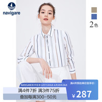 Navigare意大利小帆船长袖衬衫女2024春季新款时尚条纹衬衣显示通勤上衣 漂白/