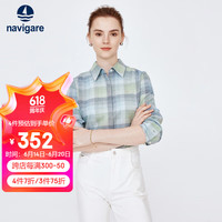 Navigare意大利小帆船女士长袖格子衬衫全棉亲肤衬衣2333073501 绿 L 冰水蓝/绿