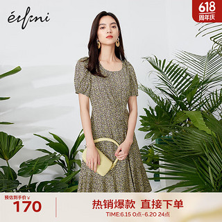 伊芙丽（eifini）伊芙丽装茶歇裙女碎花连衣裙女1D4392181 苔藓色 160/84A/M