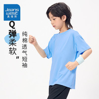 真维斯男童短袖T恤时尚打底衬衫2024年夏季中大童潮流半袖女童上衣 天蓝纯色01 120