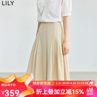 丽丽 LILY2024夏女装设计感减龄气质通勤百搭垂坠感高腰百褶半身裙 604米白 S