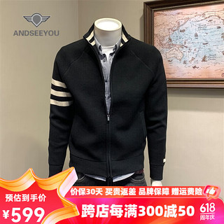 ANDSEEYOU 品牌男士毛衣 秋冬季可机洗针织开衫潮流休闲时尚打底毛线衣 黑色 XL