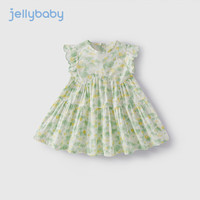 JELLYBABY女童碎花连衣裙夏季儿童纯棉公主裙小清新薄荷曼波女宝宝夏天裙子 白底花 1