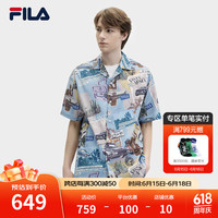 FILA 斐乐官方男子梭织短袖衬衫2024夏新款时尚休闲宽松满印上衣 满印一-ZA L