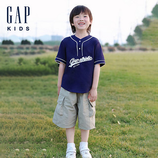 88VIP：Gap 盖璞 男童2024春夏新款logo撞色纯棉亨利领短袖T恤儿童装上衣890544