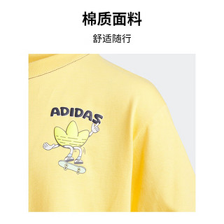 adidas宽松印花纯棉运动上衣圆领短袖T恤男大童夏阿迪达斯三叶草 亮黄 134CM