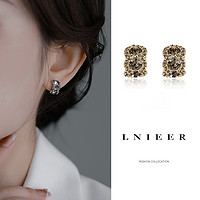 Lnieer 轻奢黑色锆石耳钉女小众设计感复古简约耳环新款高级感精致耳饰品