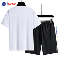NASAOVER T恤休闲运动套装 半袖上衣短裤两件套 白色 XL-建议体重