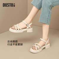 大东 绑带凉鞋女鞋2026夏季新款时尚休闲粗跟中跟一字扣厚底鞋