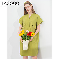 La·go·go 拉谷谷 Lagogo拉谷谷薄荷曼波休闲短袖连衣裙女2024夏季新款宽松绿色裙子