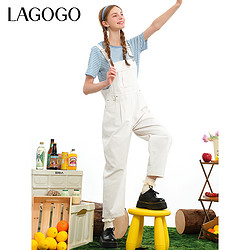 La·go·go 拉谷谷 Lagogo拉谷谷一件式白色连体裤女2024年夏季新款工装可调节背带裤