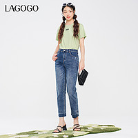 La·go·go 拉谷谷 Lagogo拉谷谷设计感九分牛仔裤女2024年夏季新款百搭高腰直筒裤子