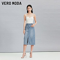 VERO MODA 半身裙女2024春夏新款高腰中长款牛仔开叉直筒休闲个性