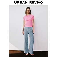URBAN REVIVO UR2024夏季新款女装时尚休闲百搭开衩高腰牛仔长裤UWH840099