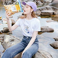 La·go·go 拉谷谷 Lagogo拉谷谷白色减龄字母印花正肩T恤女2024夏新款休闲洋气短袖
