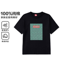 Kappa Kids卡帕男童纯棉短袖T恤夏简约时尚圆领半截袖中大童黑色160